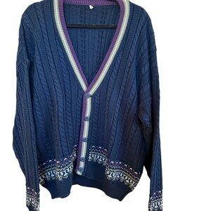 Men's Blue and Purple Cardigan Sweater Sz.L